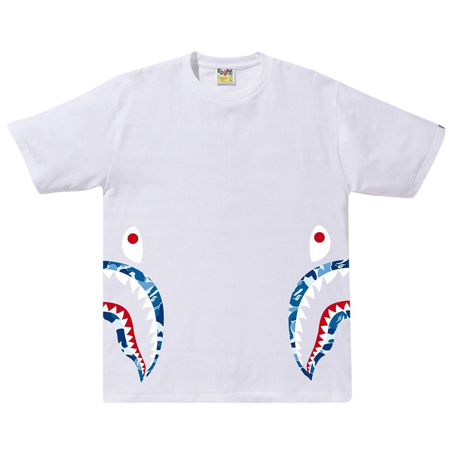 BAPE ABC Камуфляжная футболка с изображением акулы, цвет Белый/Синий
BAPE ABC Камуфляжная футболка с изображением акулы, цвет Белый/Синий