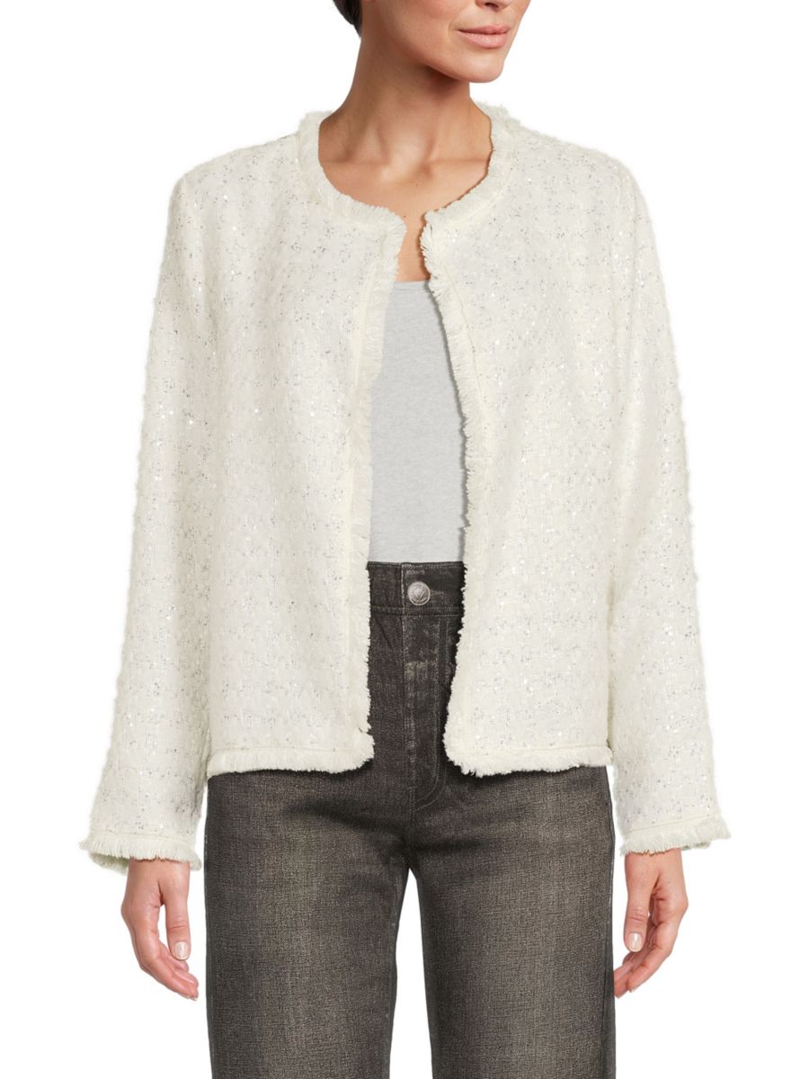 Блейзер из твида с открытым передом, расшитый пайетками Joseph A, белый
Блейзер из твида с открытым передом, расшитый пайетками Joseph A, белый