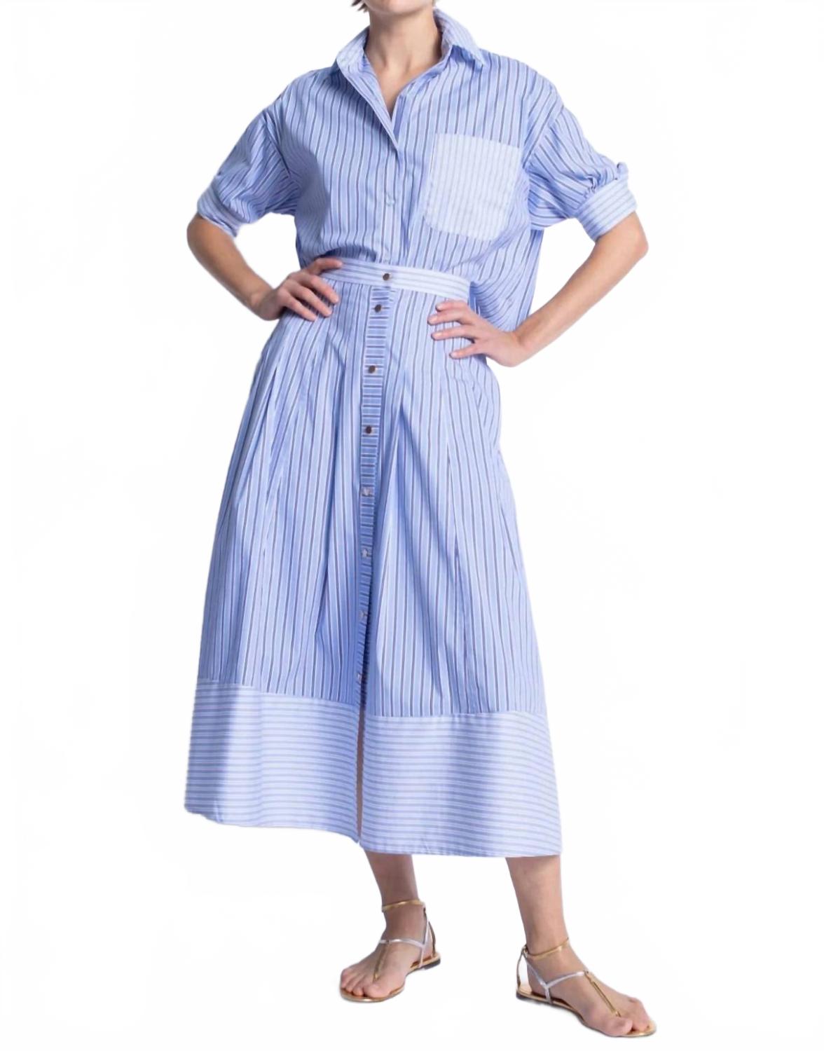 Малага Полосатая миди юбка в синюю полоску Karina Grimaldi
Малага Полосатая миди юбка в синюю полоску Karina Grimaldi