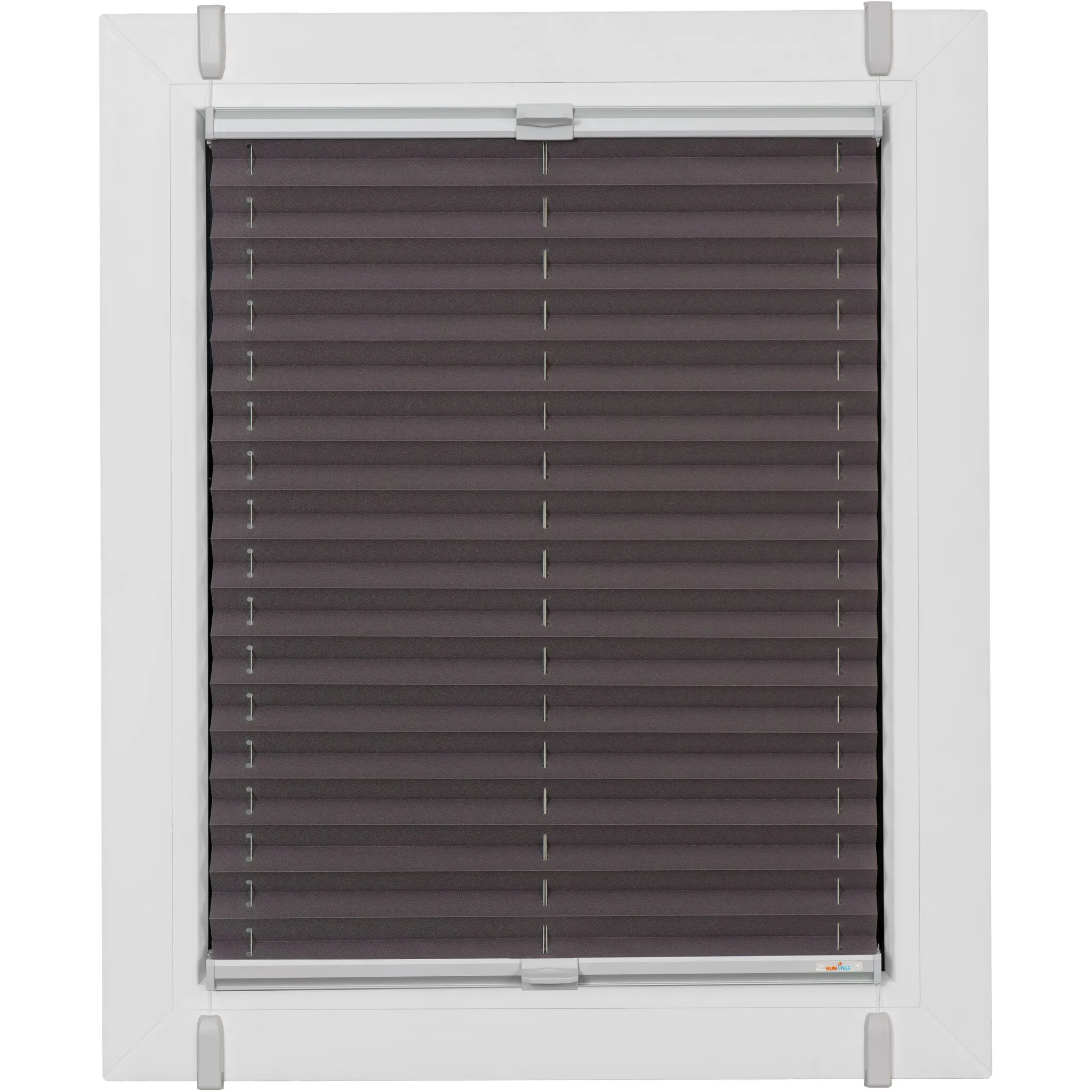 Жалюзи-плиссе Sunlines «One Size Style Crepe», непрозрачные, без сверления, натяжные, цвет аксессуаров серый, для зажима