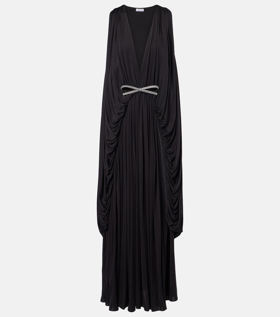 Шелковое платье с драпировкой и декором Loewe, черный
Шелковое платье с драпировкой и декором Loewe, черный