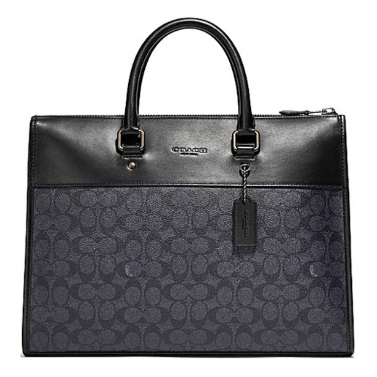 Кожаный портфель через плечо с канвасом большая сумка мужская угольно-черный COACH 
Кожаный портфель через плечо с канвасом большая сумка мужская угольно-черный COACH