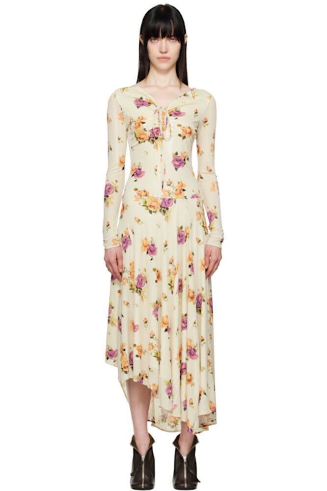 Бежевое платье-миди с цветочным принтом Acne Studios 
Бежевое платье-миди с цветочным принтом Acne Studios