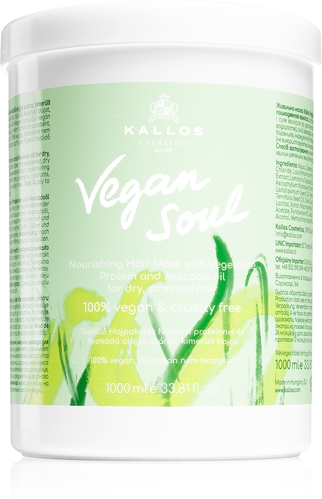Питательная маска Vegan Soul для сухих и поврежденных волос Kallos, 1000 мл
Питательная маска Vegan Soul для сухих и поврежденных волос Kallos, 1000 мл