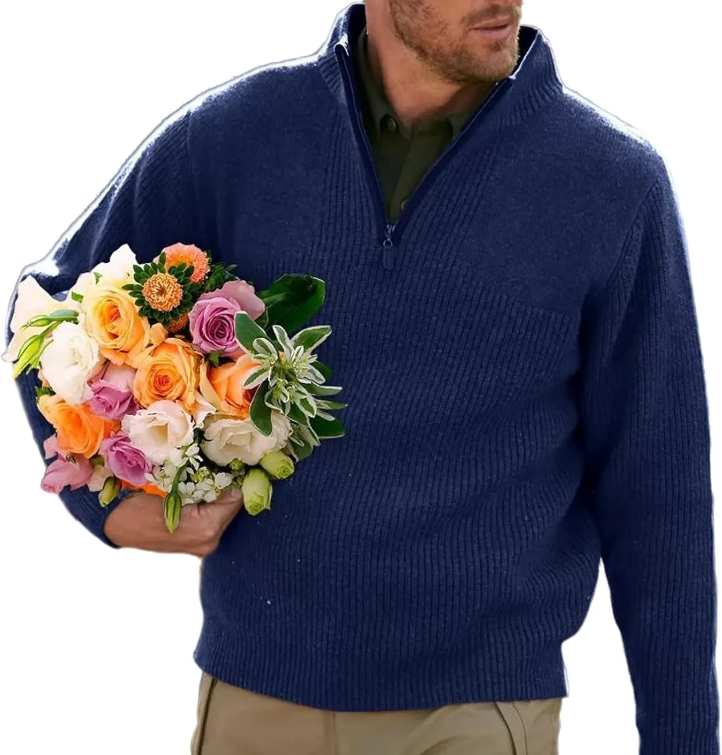 Мужской свитер с воротником-стойкой и молнией на четверть Perbai
Мужской свитер с воротником-стойкой и молнией на четверть Perbai