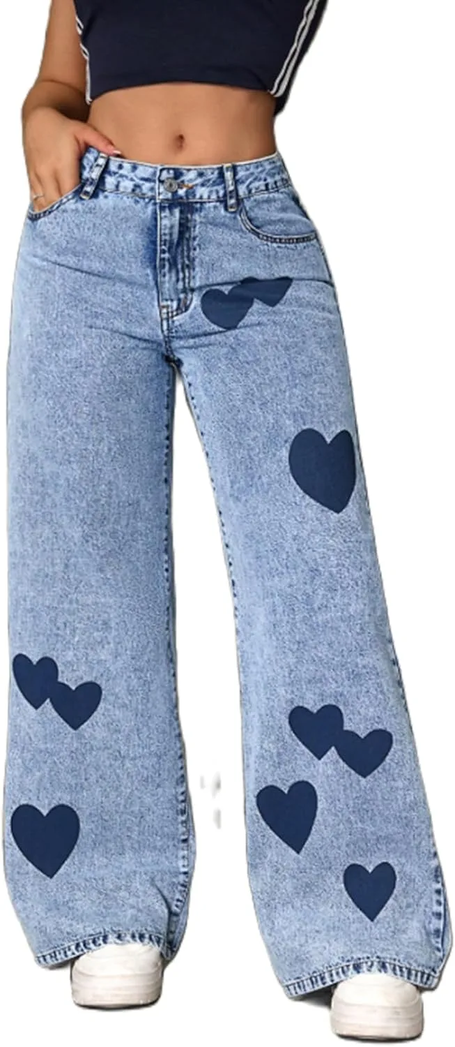 Женские джинсы с принтом в виде сердца, свободные, на молнии и пуговицах
Женские джинсы с принтом в виде сердца, свободные, на молнии и пуговицах