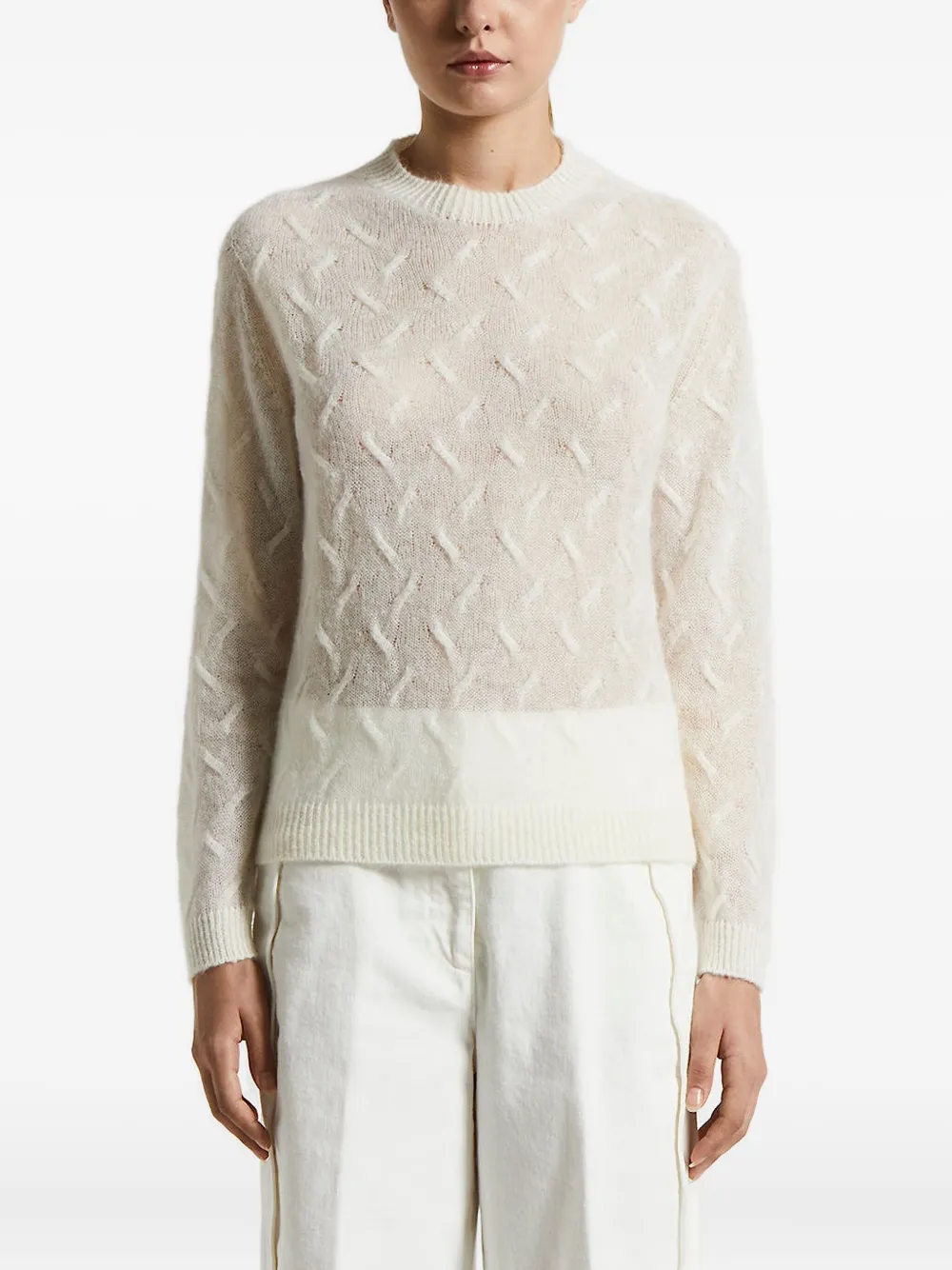 Свитер с круглым вырезом, связанный косами Peserico, белый
Свитер с круглым вырезом, связанный косами Peserico, белый