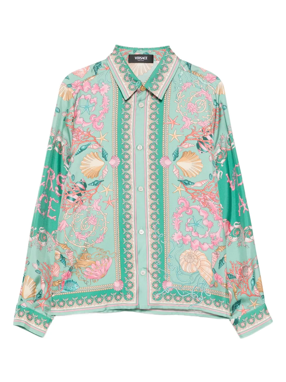 Шелковая рубашка с графичным принтом Versace Kids, зеленый
Шелковая рубашка с графичным принтом Versace Kids, зеленый