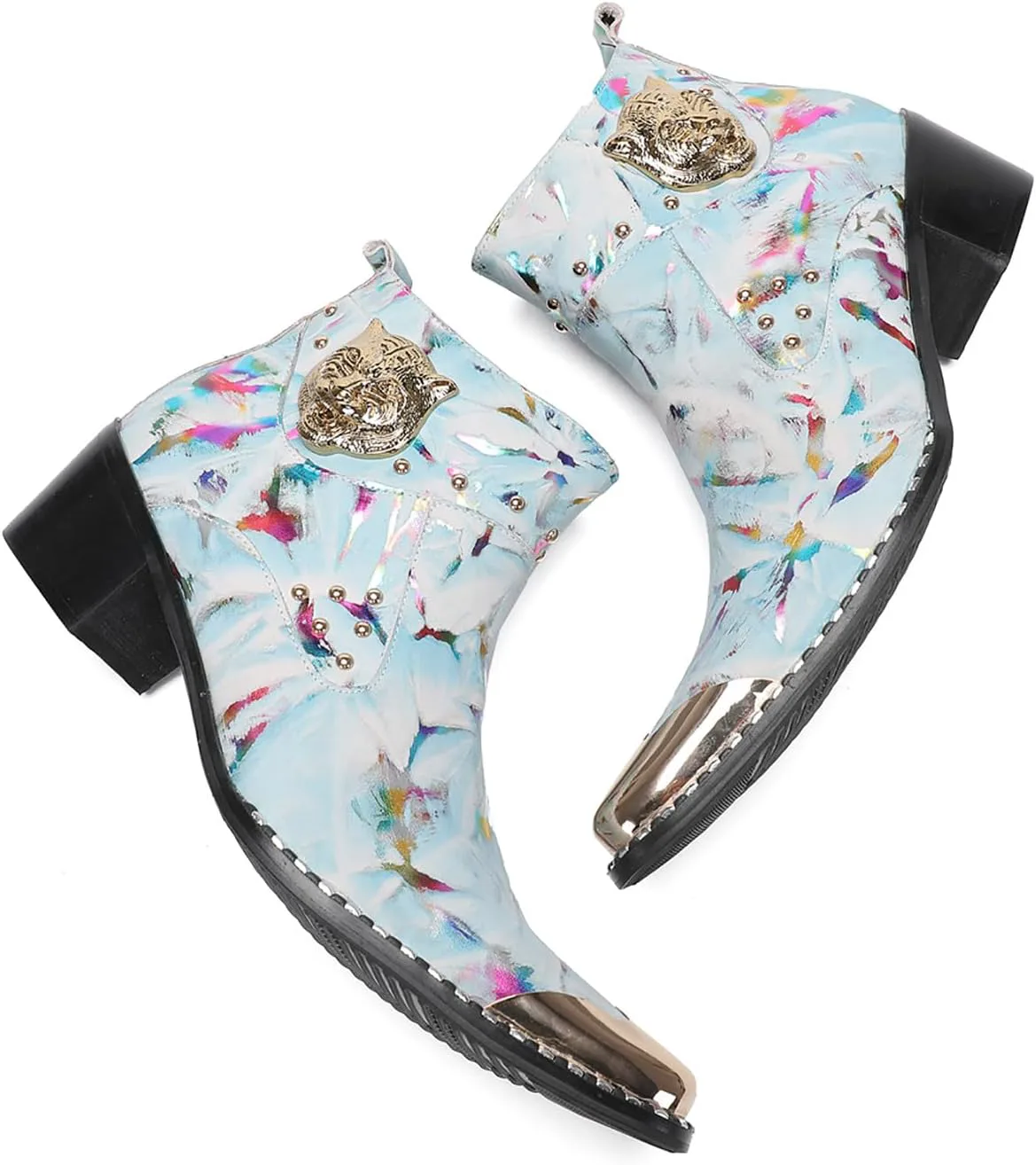 Мужские повседневные рокерские челси-бутсы Santimon - кожаные вестерн-ковбойские с тигровой головой и граффити-молнией для вечеринок, певцов и баров, белый
Мужские повседневные рокерские челси-бутсы Santimon - кожаные вестерн-ковбойские с тигровой головой и граффити-молнией для вечеринок, певцов и баров, белый