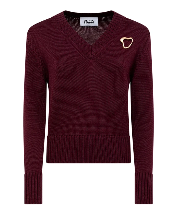 Шерстяной свитер бордового цвета с V-образным вырезом Alpha Studio, красный
Шерстяной свитер бордового цвета с V-образным вырезом Alpha Studio, красный