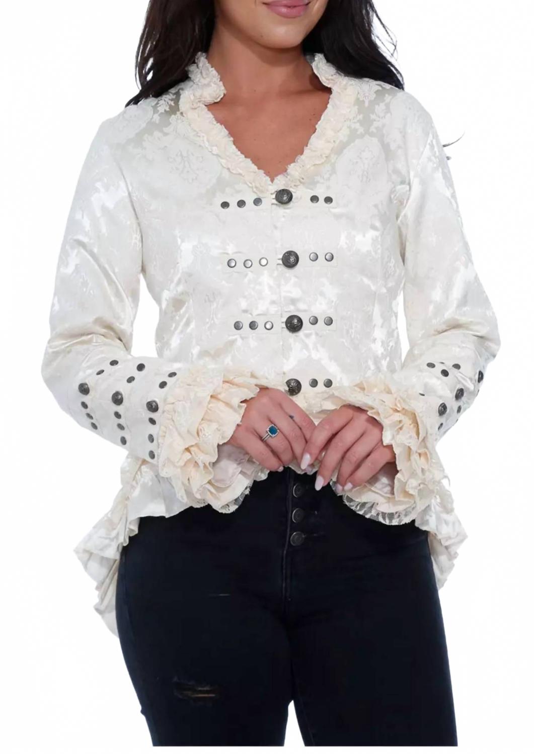 Кремовый корсет-жакет с рюшами из парчи Black Orchid
Кремовый корсет-жакет с рюшами из парчи Black Orchid