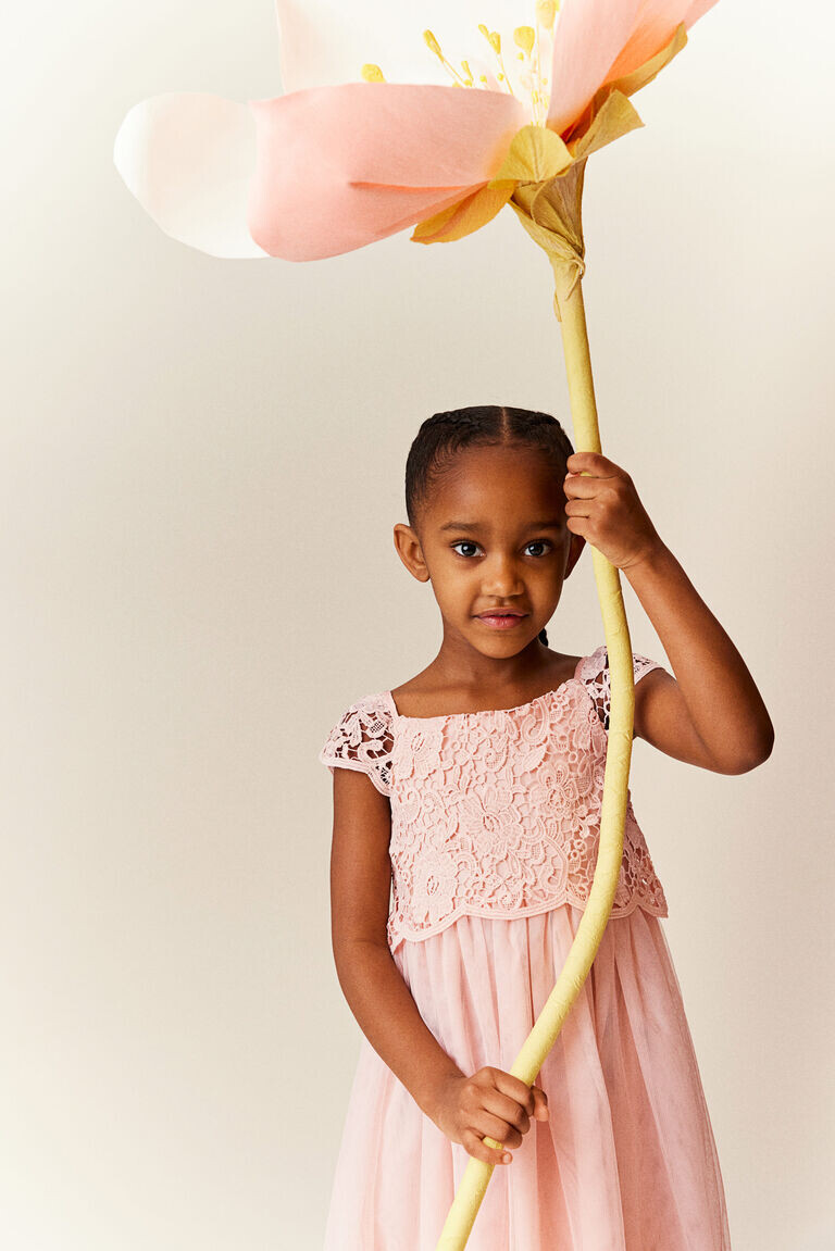 Платье из кружева и тюля H&M, розовый
Платье из кружева и тюля H&M, розовый