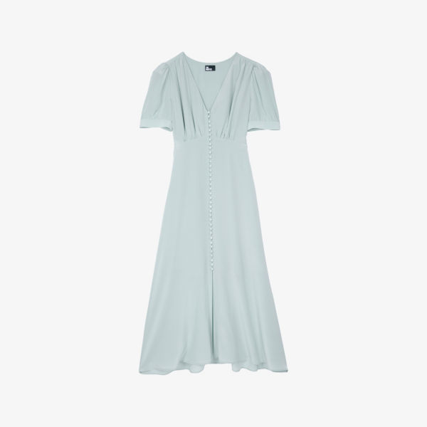 Платье шелковое The Kooples с V-образным вырезом и пуговицами, голубой
Платье шелковое The Kooples с V-образным вырезом и пуговицами, голубой