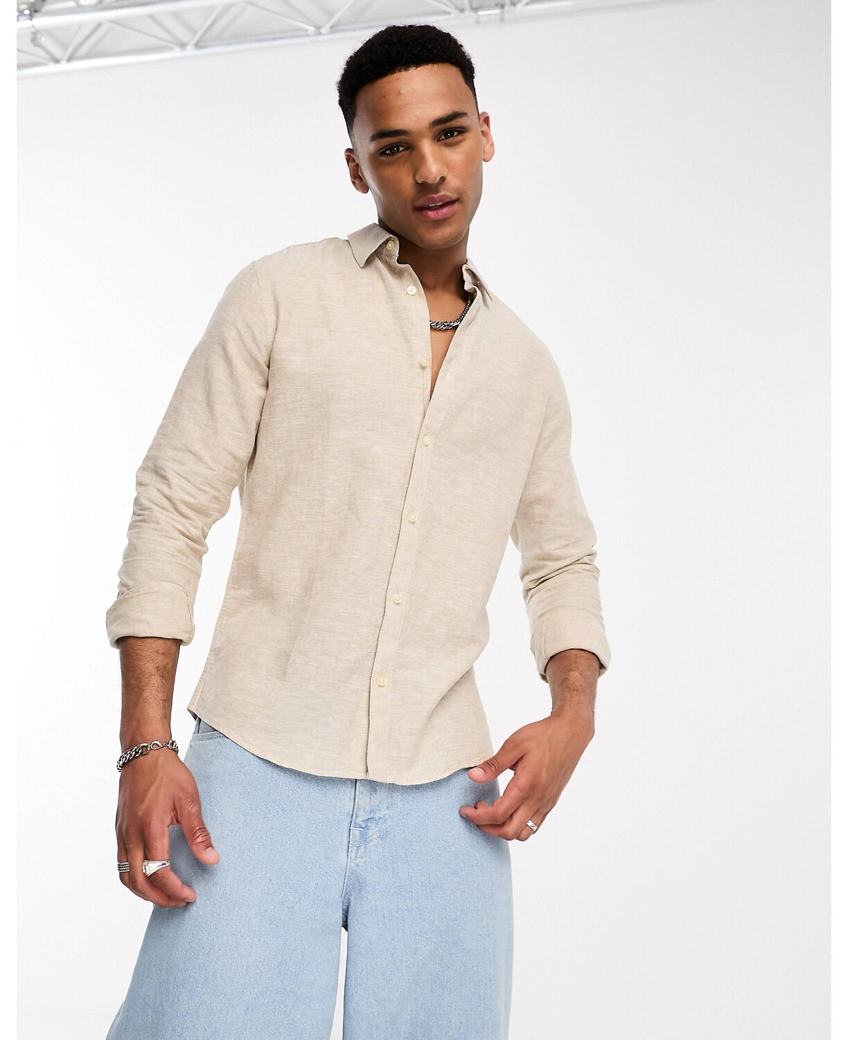 Бежевая рубашка с длинными рукавами из микса льна Only & Sons
Бежевая рубашка с длинными рукавами из микса льна Only & Sons