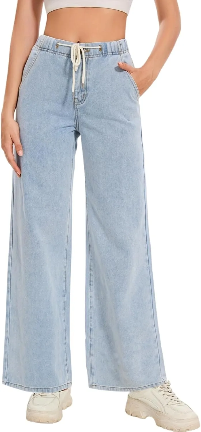 Женские джинсы с высокой талией и широкими штанинами в светло-голубом цвете, эластичный пояс TimeGofate
Женские джинсы с высокой талией и широкими штанинами в светло-голубом цвете, эластичный пояс TimeGofate