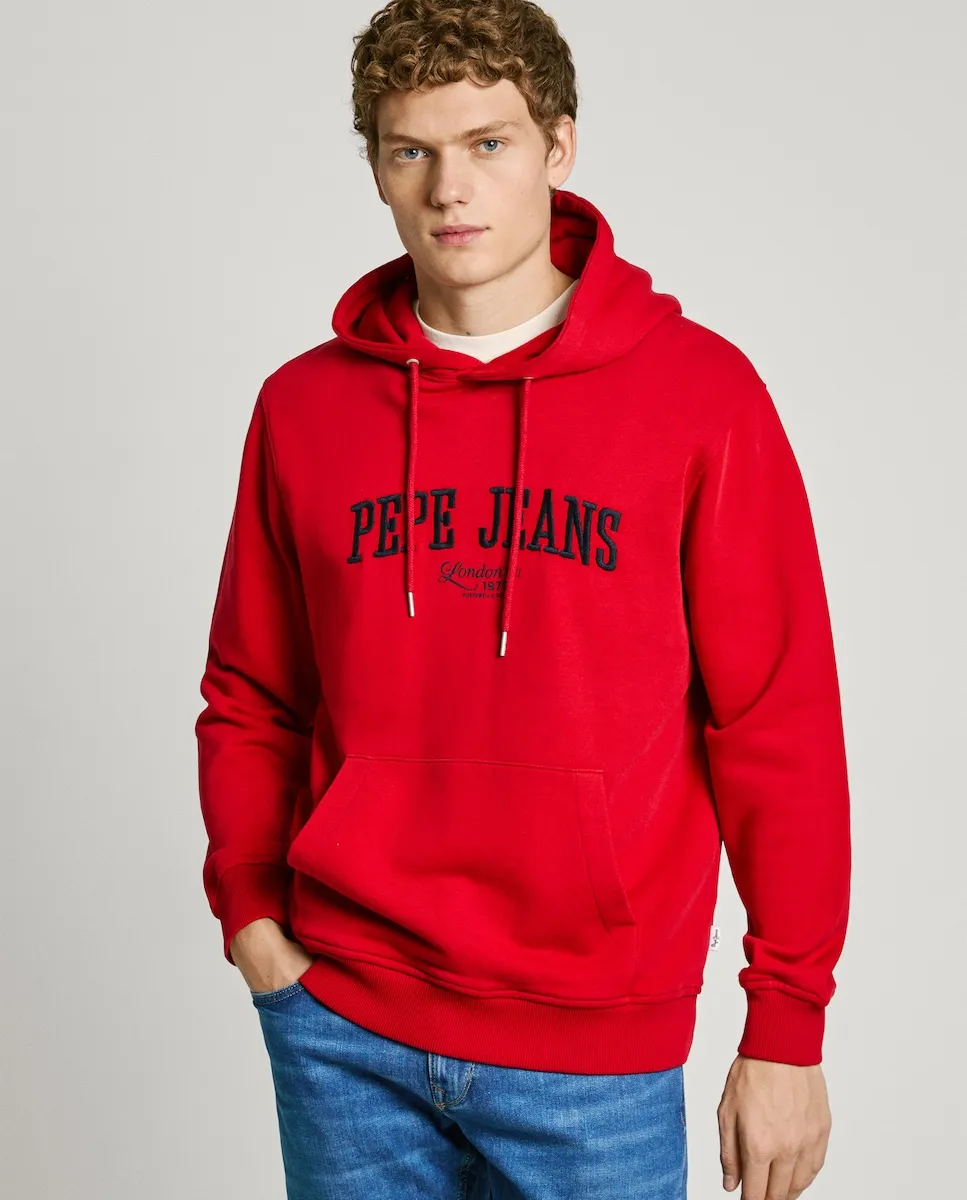 Мужская толстовка с капюшоном и вышитым логотипом Pepe Jeans, красный 
Мужская толстовка с капюшоном и вышитым логотипом Pepe Jeans, красный