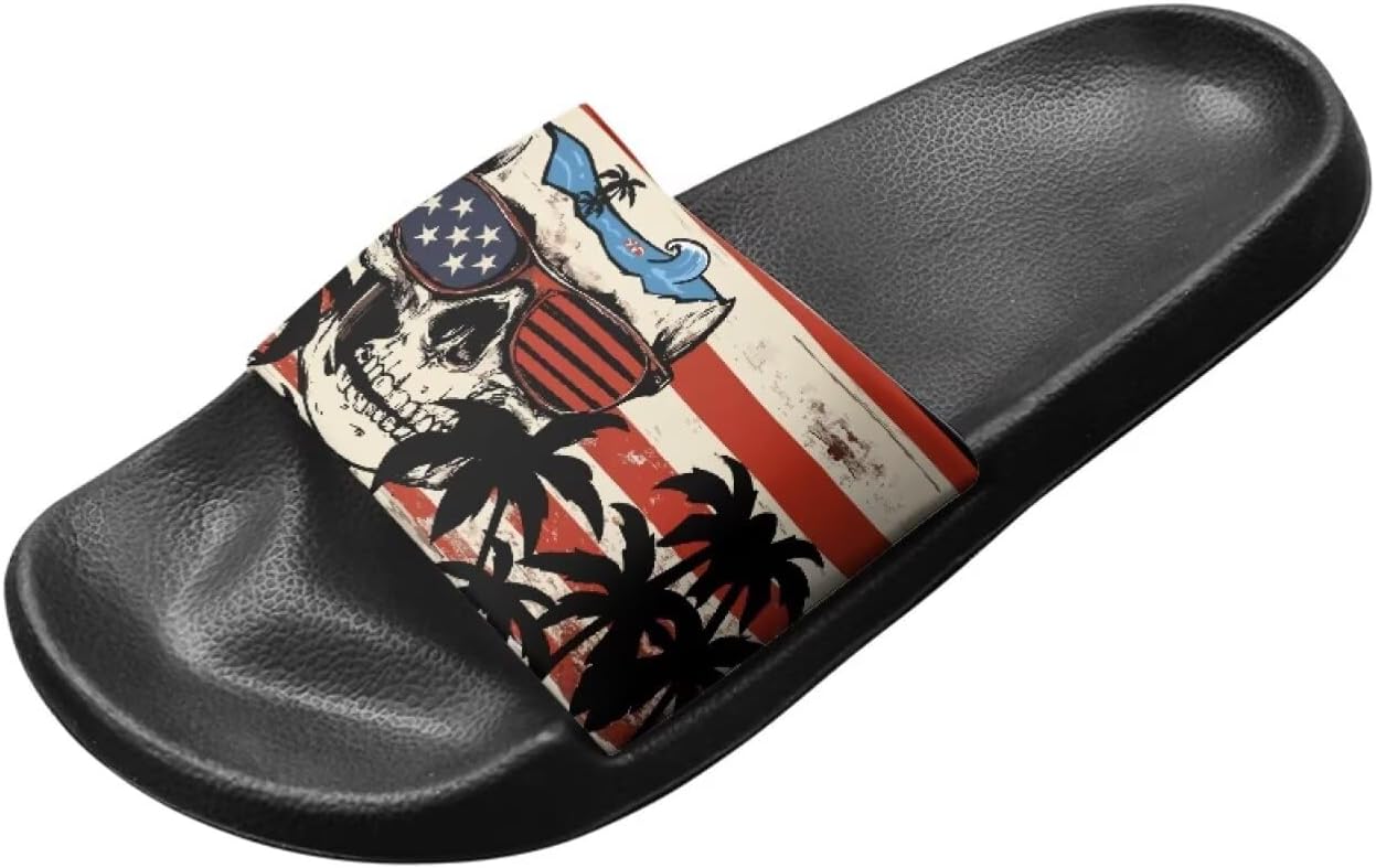 Сандалии Binienty с одной полоской для женщин и мужчин, нескользящие, повседневные, для прогулок, пляжные шлепанцы с поддержкой свода стопы, American Flag Skull Tropical Palm Tree
Сандалии Binienty с одной полоской для женщин и мужчин, нескользящие, повседневные, для прогулок, пляжные шлепанцы с поддержкой свода стопы, American Flag Skull Tropical Palm Tree