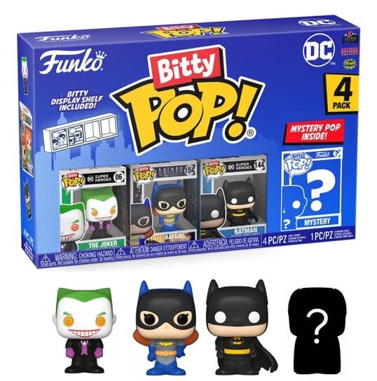 DC Funko Pop! Bitty, Фигурки 4 шт. в упаковке 2,5см, Джокер, Бэтмен, Девушка-летучая мышь
DC Funko Pop! Bitty, Фигурки 4 шт. в упаковке 2,5см, Джокер, Бэтмен, Девушка-летучая мышь