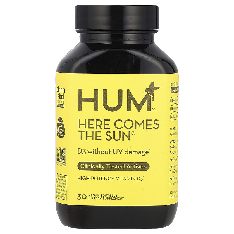 HUM Nutrition, Here Comes The Sun, высокоэффективный витамин D3, 50 мкг, 30 веганских мягких таблеток
HUM Nutrition, Here Comes The Sun, высокоэффективный витамин D3, 50 мкг, 30 веганских мягких таблеток
