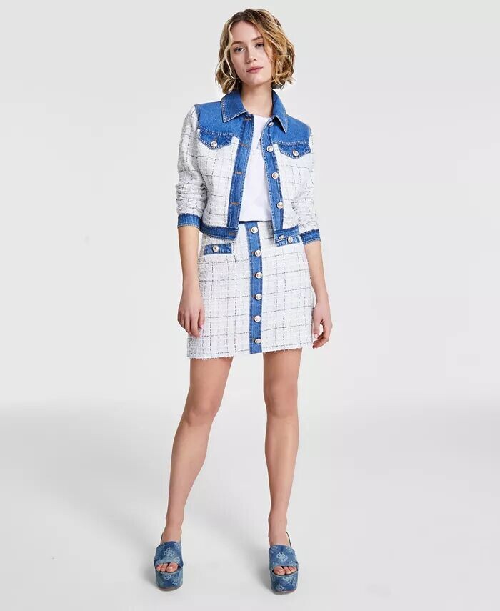 Женская твидовая джинсовая куртка Natalie, хлопковая футболка с логотипом Crystal и твидовая джинсовая мини-юбка GUESS, белый
Женская твидовая джинсовая куртка Natalie, хлопковая футболка с логотипом Crystal и твидовая джинсовая мини-юбка GUESS, белый