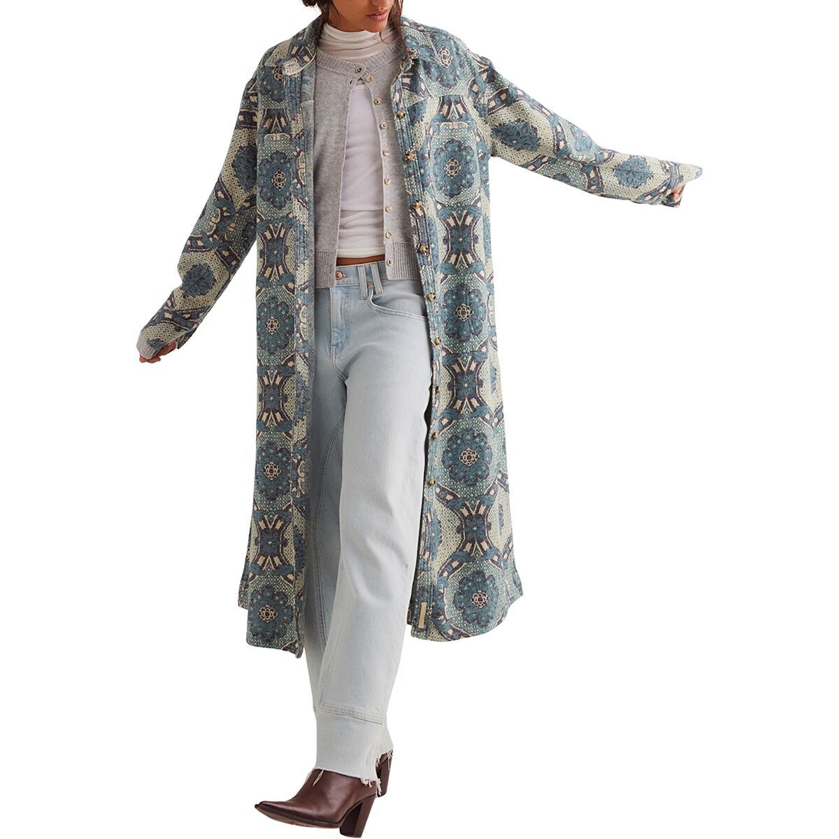 Рубашка-куртка Brick Lane из жаккарда Free People, синий 
Рубашка-куртка Brick Lane из жаккарда Free People, синий