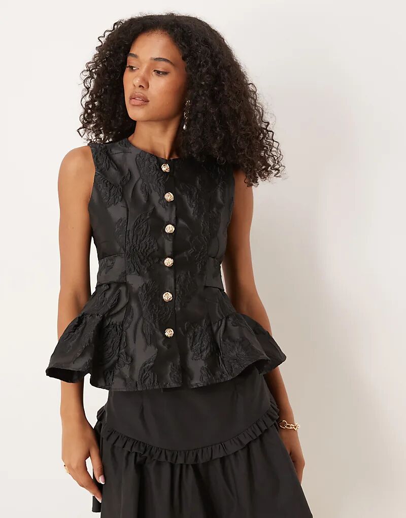 Жаккардовый топ Dream Sister Jane с баской и бантом сзади, черный
Жаккардовый топ Dream Sister Jane с баской и бантом сзади, черный