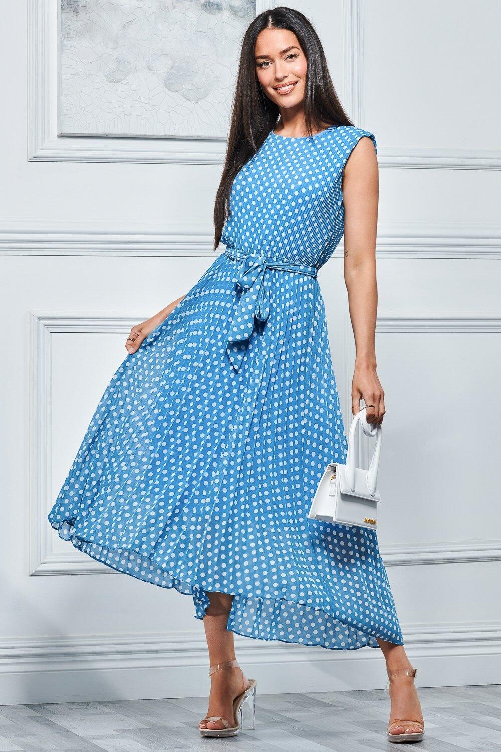 Плиссированное шифоновое платье макси с высоким и низким вырезом Jolie Moi, синий
Плиссированное шифоновое платье макси с высоким и низким вырезом Jolie Moi, синий