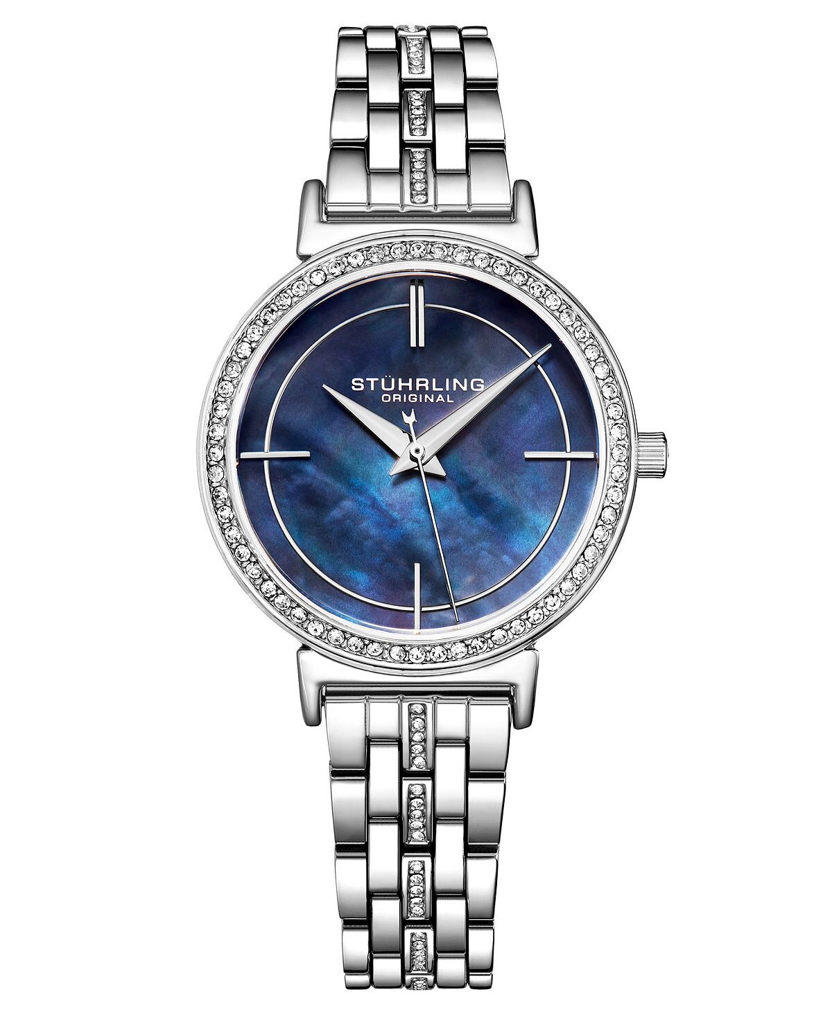Женский серебристый браслет-звено с кристаллами, часы 33 мм Stuhrling, синий
Женский серебристый браслет-звено с кристаллами, часы 33 мм Stuhrling, синий