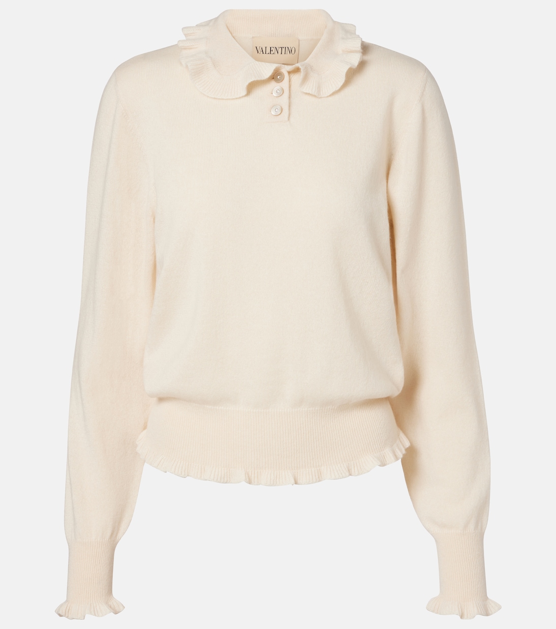 Кашемировый свитер-поло с оборками Valentino, Betulla
Кашемировый свитер-поло с оборками Valentino, Betulla