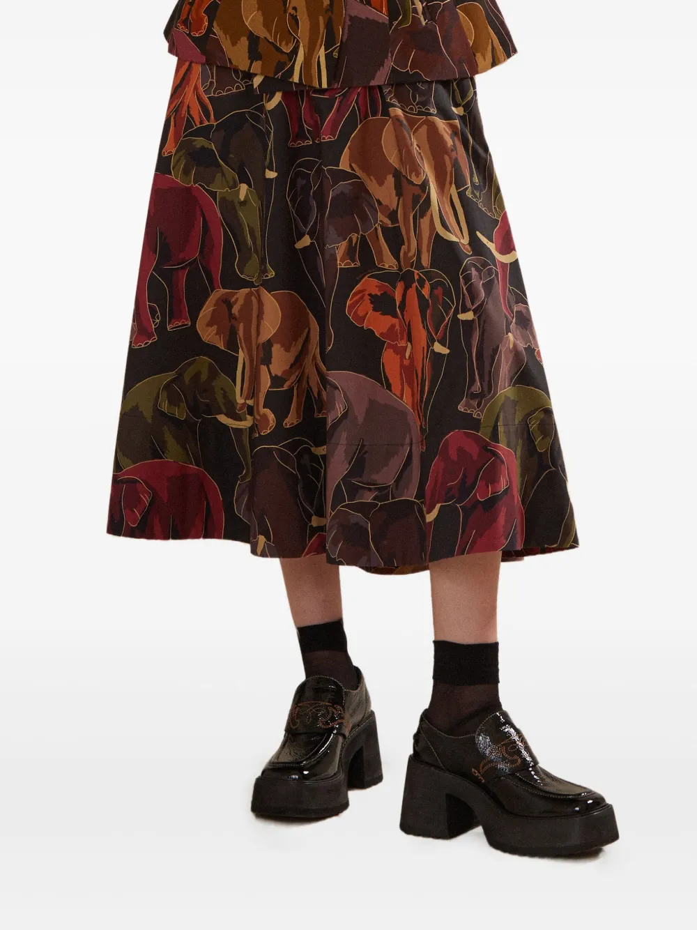 Юбка миди с принтом слонов FARM Rio, черный 
Юбка миди с принтом слонов FARM Rio, черный