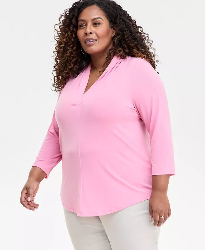 Женский топ с V-образным вырезом и рукавом 3/4, однотонный, больших размеров JM Collection, красный
Женский топ с V-образным вырезом и рукавом 3/4, однотонный, больших размеров JM Collection, красный