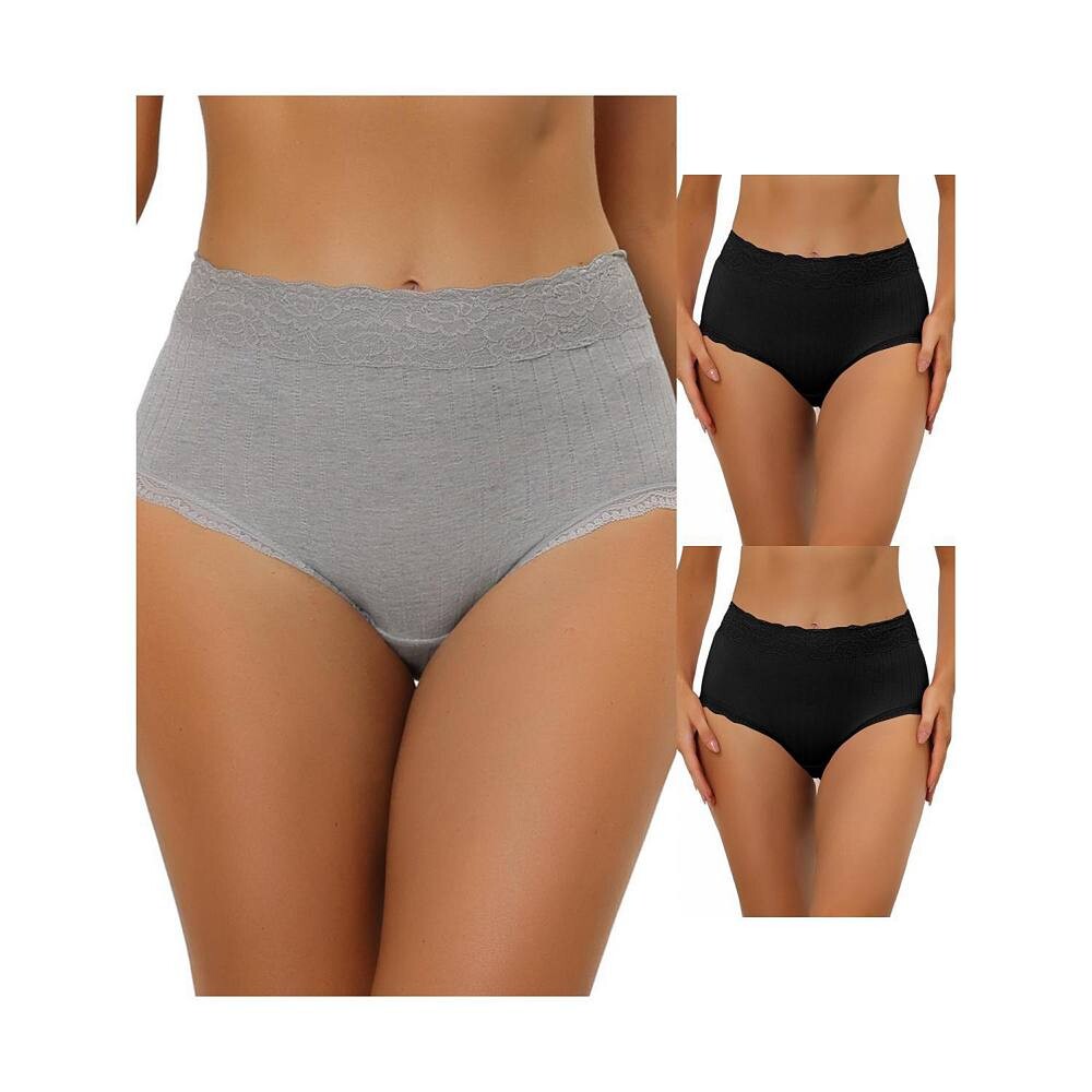 3 упаковки женского нижнего белья с высокой талией, удобные трусики в рубчик с кружевной отделкой ALLEGRA K, цвет Black Gray 
3 упаковки женского нижнего белья с высокой талией, удобные трусики в рубчик с кружевной отделкой ALLEGRA K, цвет Black Gray