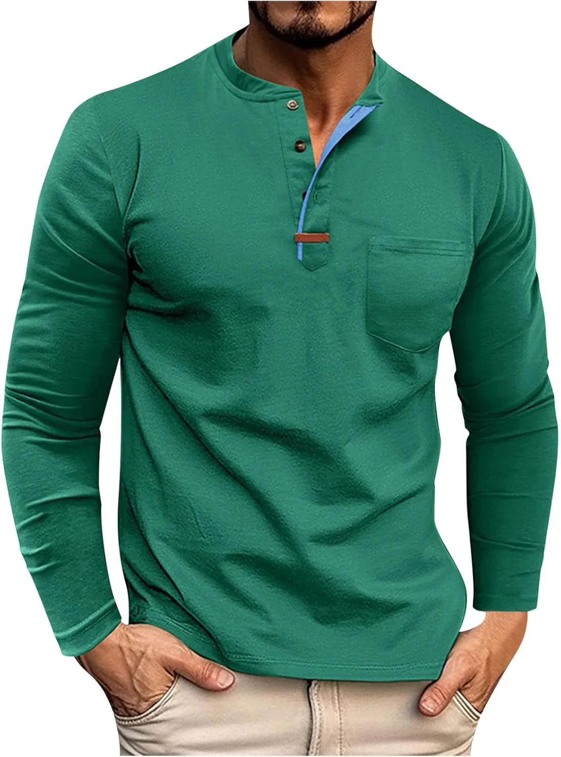 Мужская хлопковая футболка-хенли с длинным рукавом и карманом
Мужская хлопковая футболка-хенли с длинным рукавом и карманом