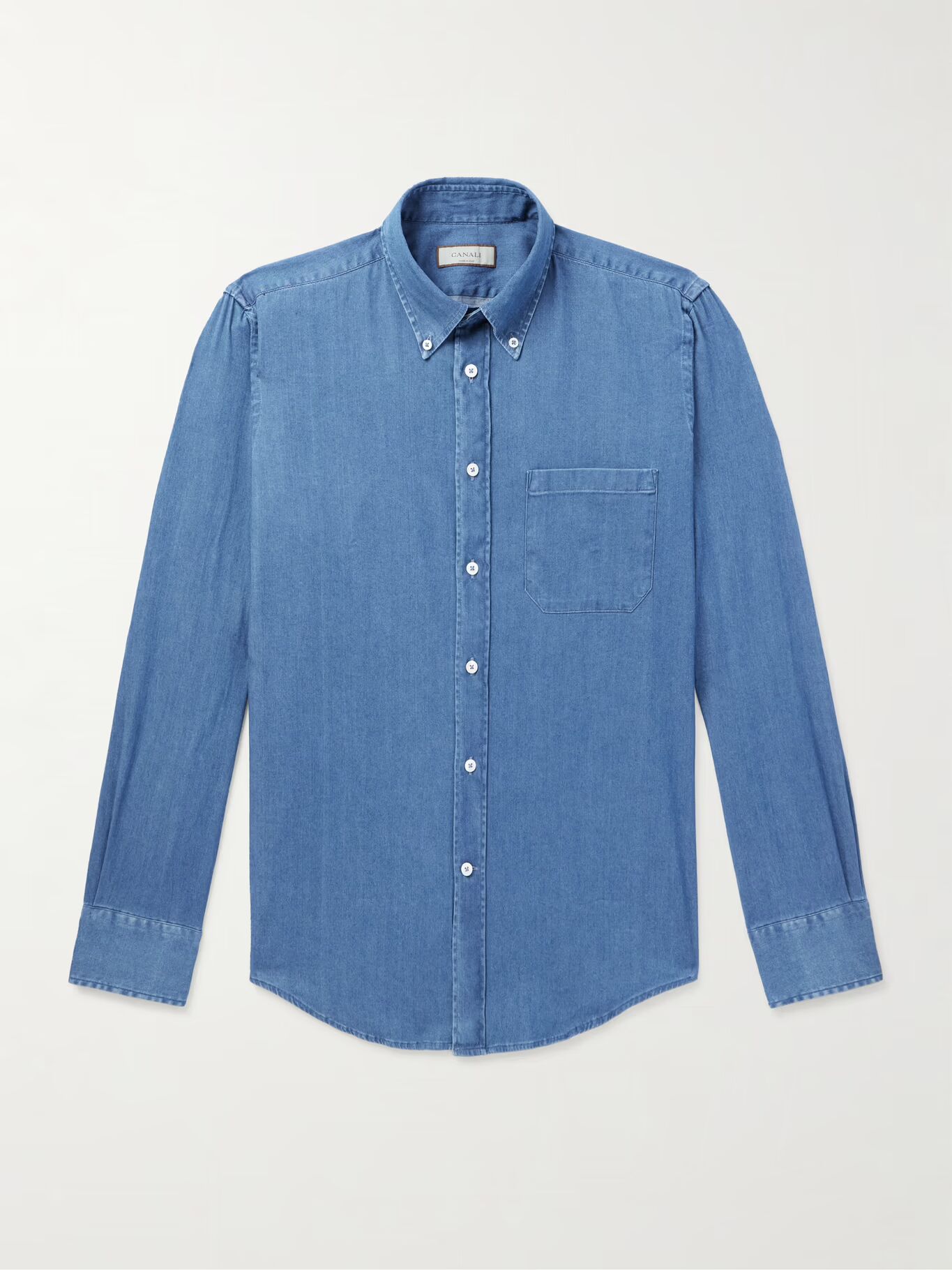Рубашка из хлопка-шамбре с воротником на пуговицах CANALI, синий 
Рубашка из хлопка-шамбре с воротником на пуговицах CANALI, синий