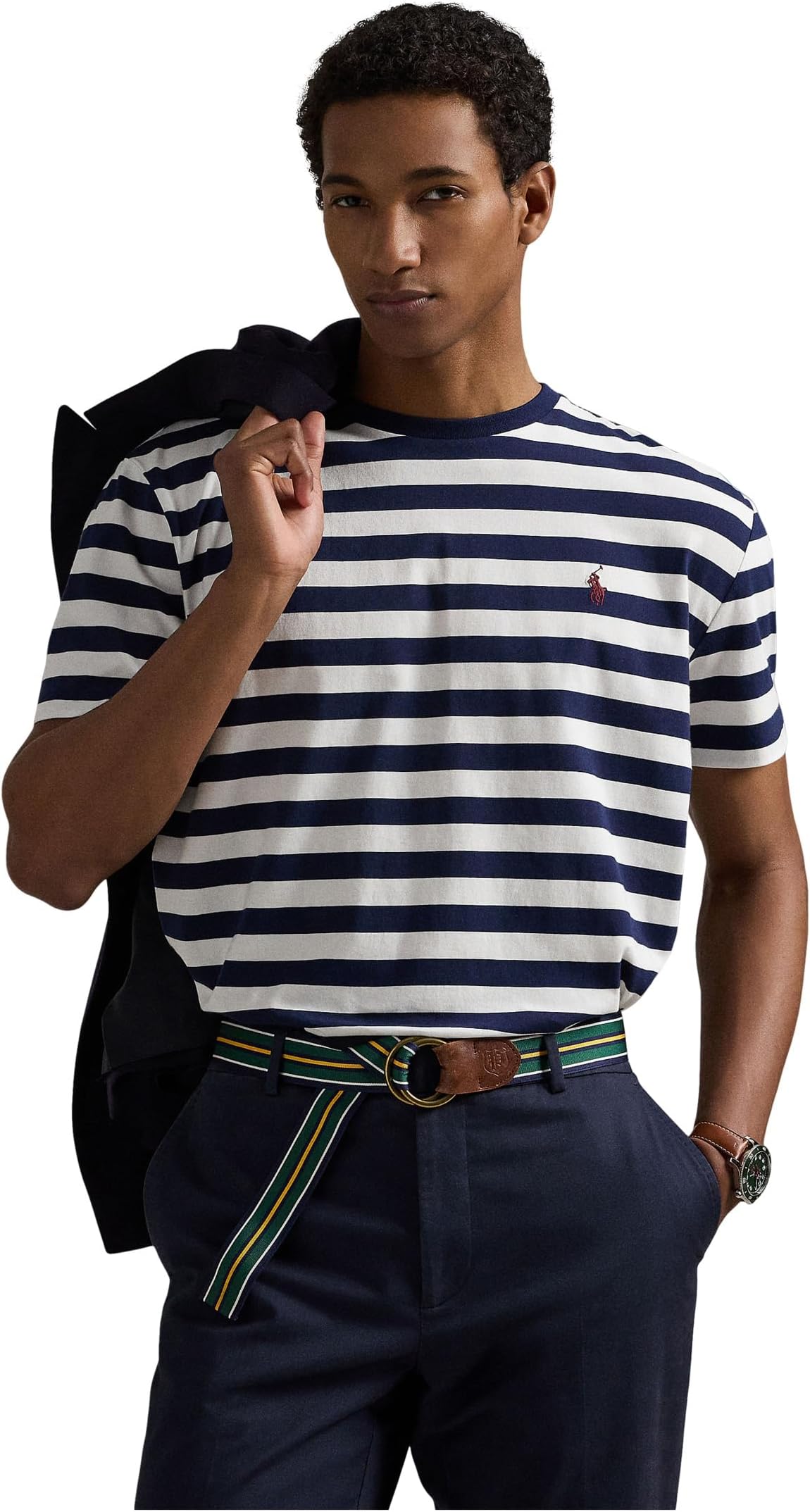 Мужская полосатая футболка с коротким рукавом и круглым вырезом Polo Ralph Lauren, White/Cruise Navy
Мужская полосатая футболка с коротким рукавом и круглым вырезом Polo Ralph Lauren, White/Cruise Navy
