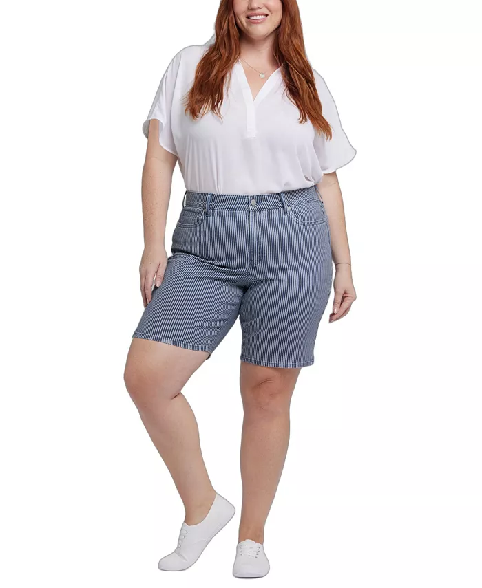 Джинсовые шорты Ella больших размеров с разрезами по бокам NYDJ, синий 
Джинсовые шорты Ella больших размеров с разрезами по бокам NYDJ, синий