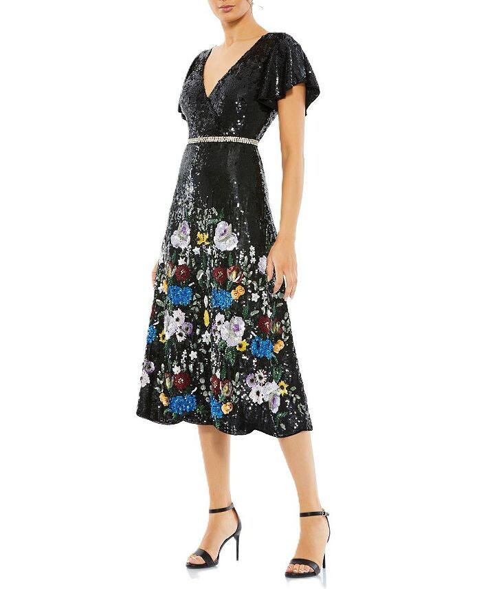 Платье Mac Duggal с V-образным вырезом и развевающимися рукавами, черный
Платье Mac Duggal с V-образным вырезом и развевающимися рукавами, черный