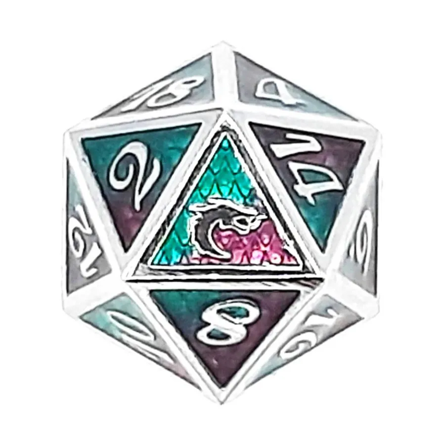 d20 Чешуя Дракона — фиолетовый и зеленый, Metal Dice - Dragon Scale
d20 Чешуя Дракона — фиолетовый и зеленый, Metal Dice - Dragon Scale