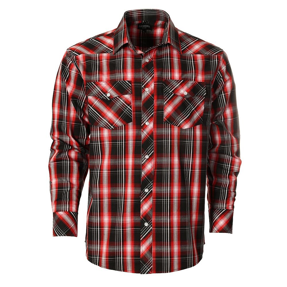 Gioberti Мужская рубашка в клетку с длинным рукавом в стиле вестерн и жемчужными кнопками, цвет Red Black White 
Gioberti Мужская рубашка в клетку с длинным рукавом в стиле вестерн и жемчужными кнопками, цвет Red Black White
