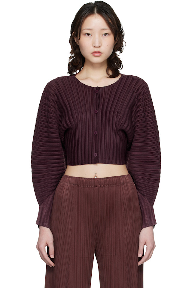 Pleats Please Issey Miyake Бордовый ребристый кардиган с плиссировкой, январский
Pleats Please Issey Miyake Бордовый ребристый кардиган с плиссировкой, январский