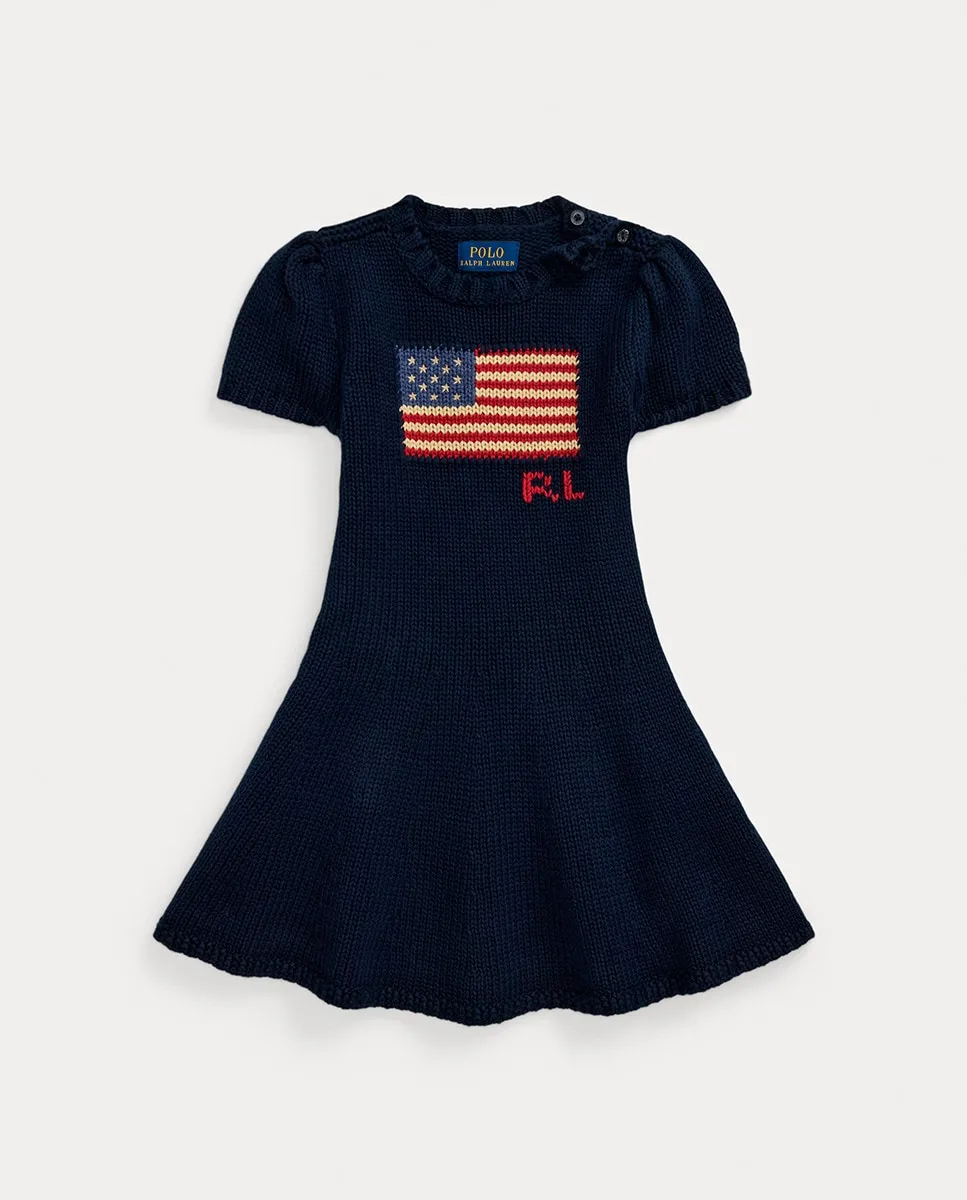 Хлопковое трикотажное платье для девочки с флагом Polo Ralph Lauren, темно-синий
Хлопковое трикотажное платье для девочки с флагом Polo Ralph Lauren, темно-синий