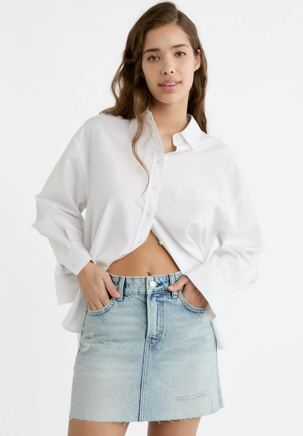 Юбка А-силуэта Stradivarius, светло-голубой деним
Юбка А-силуэта Stradivarius, светло-голубой деним