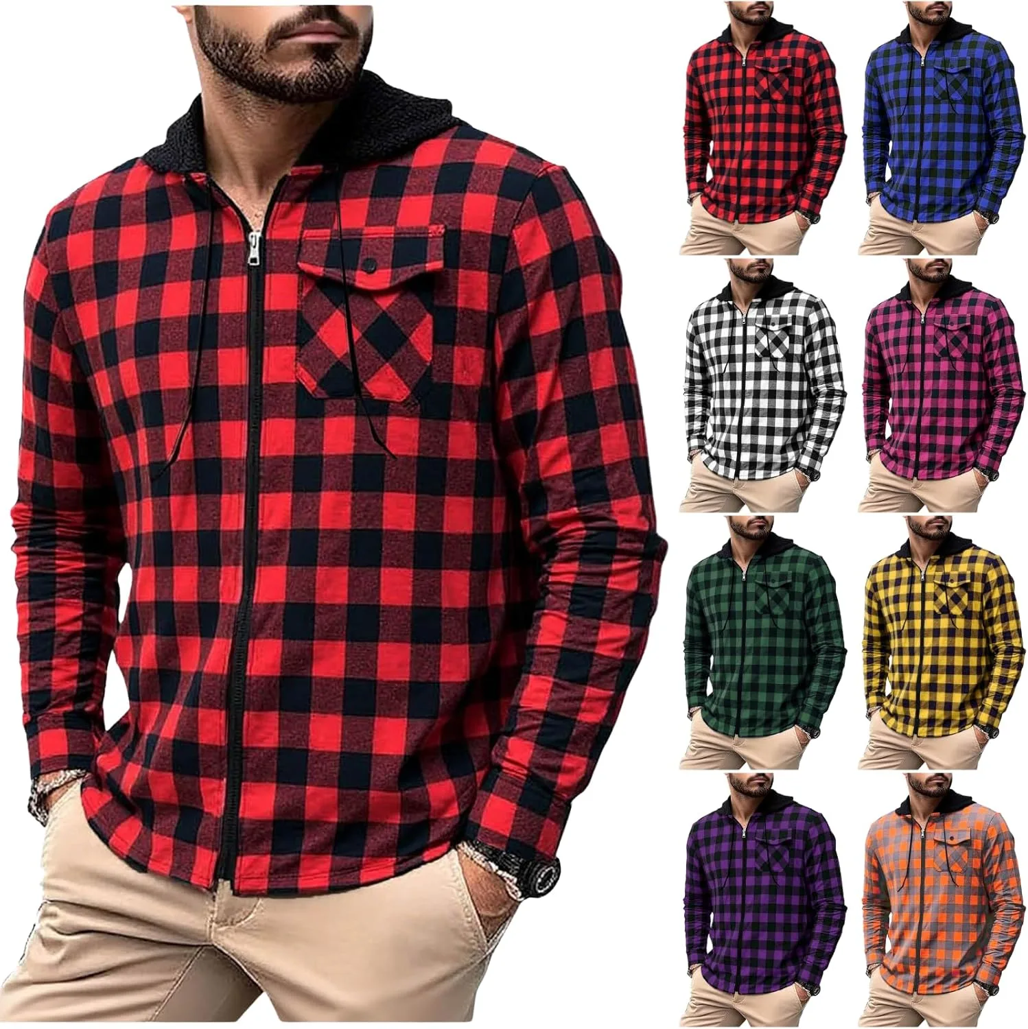 Фланелевая рубашка-худи с капюшоном и карманами ABABC
Фланелевая рубашка-худи с капюшоном и карманами ABABC