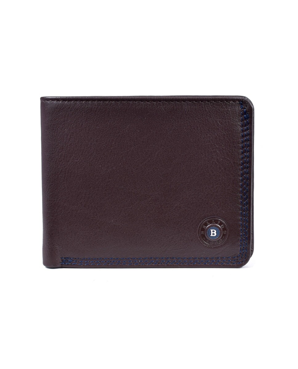 Мужской кожаный кошелек коричнево-синего цвета с внутренней сумочкой Miguel Bellido, мультиколор