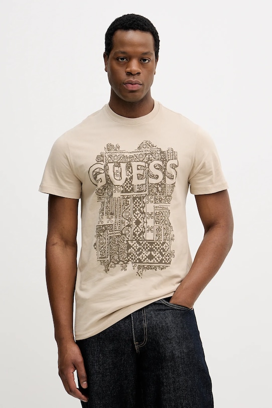 Хлопковая футболка Guess, бежевый
Хлопковая футболка Guess, бежевый