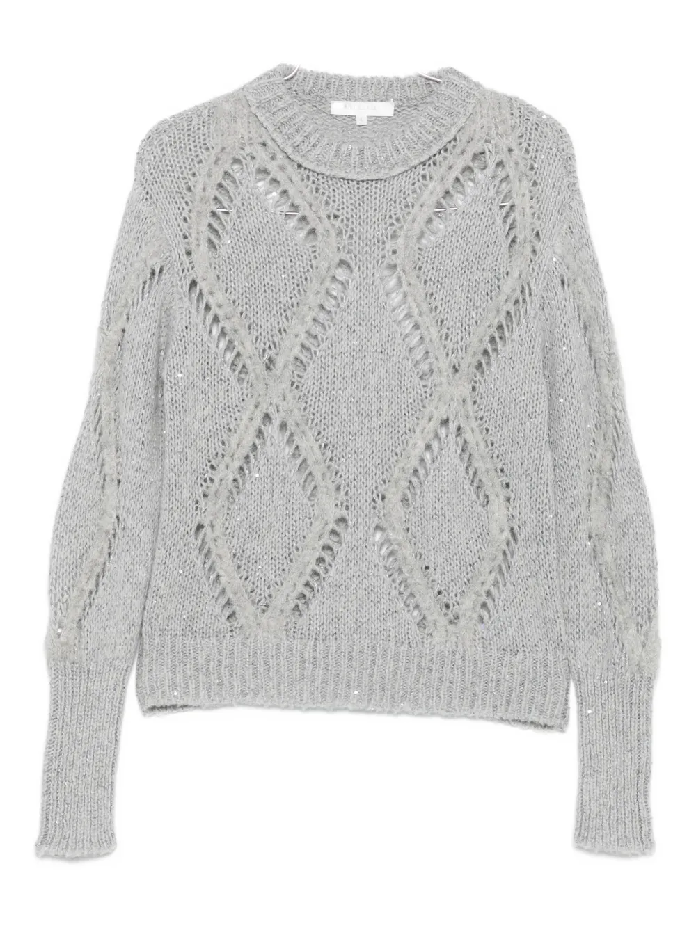 Свитер с ромбовидным узором, украшенный пайетками Antonelli, серый
Свитер с ромбовидным узором, украшенный пайетками Antonelli, серый