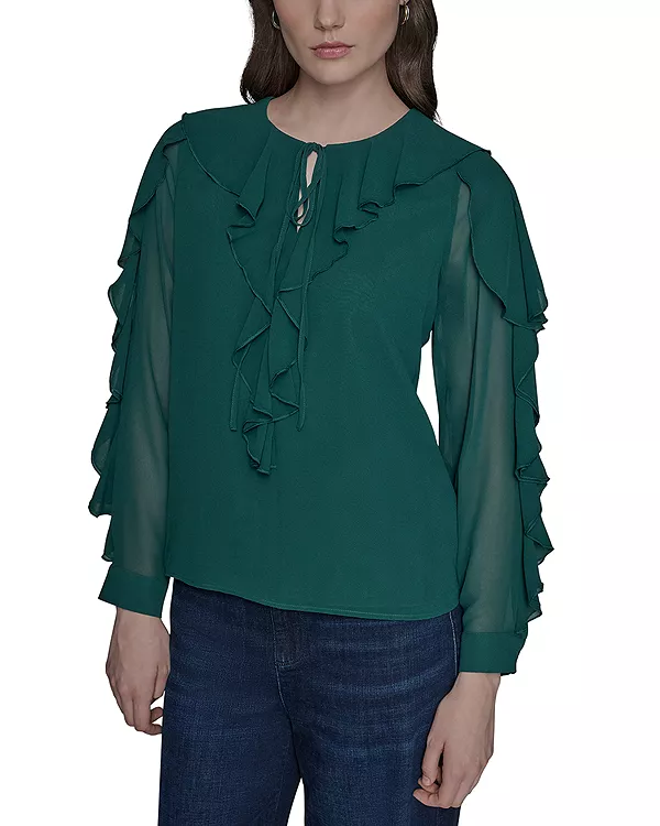Свободная блузка с оборками Karl Lagerfeld Paris, зеленый
Свободная блузка с оборками Karl Lagerfeld Paris, зеленый