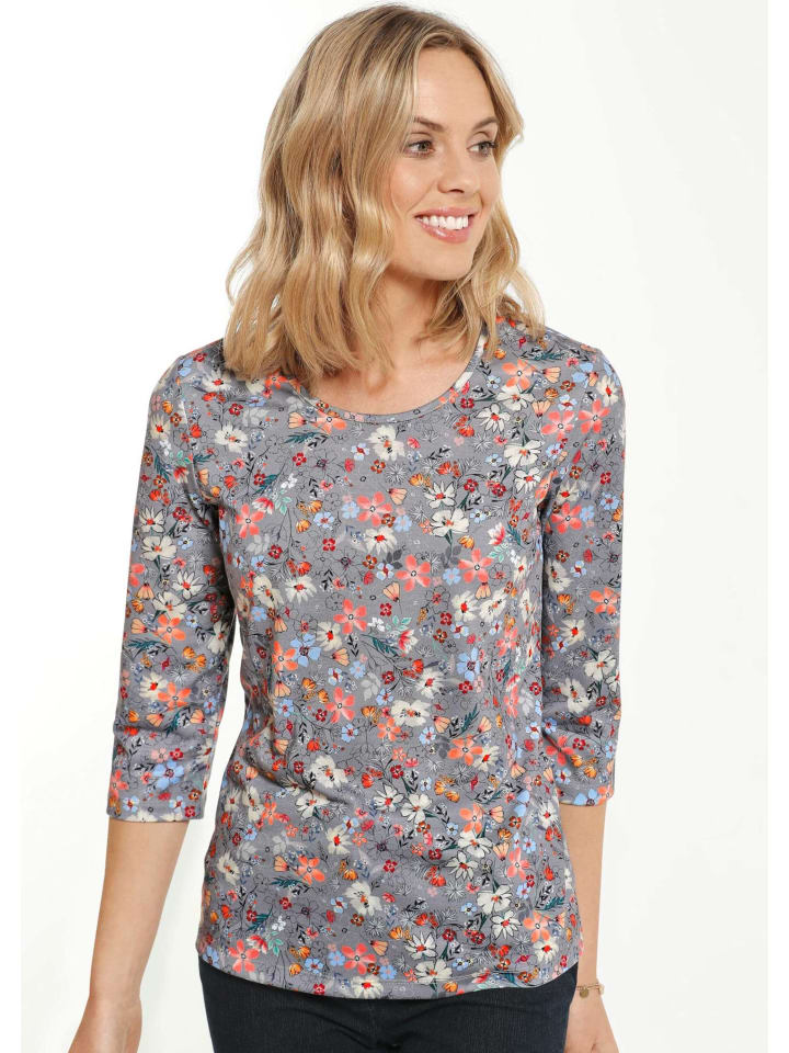 Рубашка с принтом: Изысканная рубашка с принтом и рукавами 3/4 серого/цветного цвета. GOLDNER
Рубашка с принтом: Изысканная рубашка с принтом и рукавами 3/4 серого/цветного цвета. GOLDNER