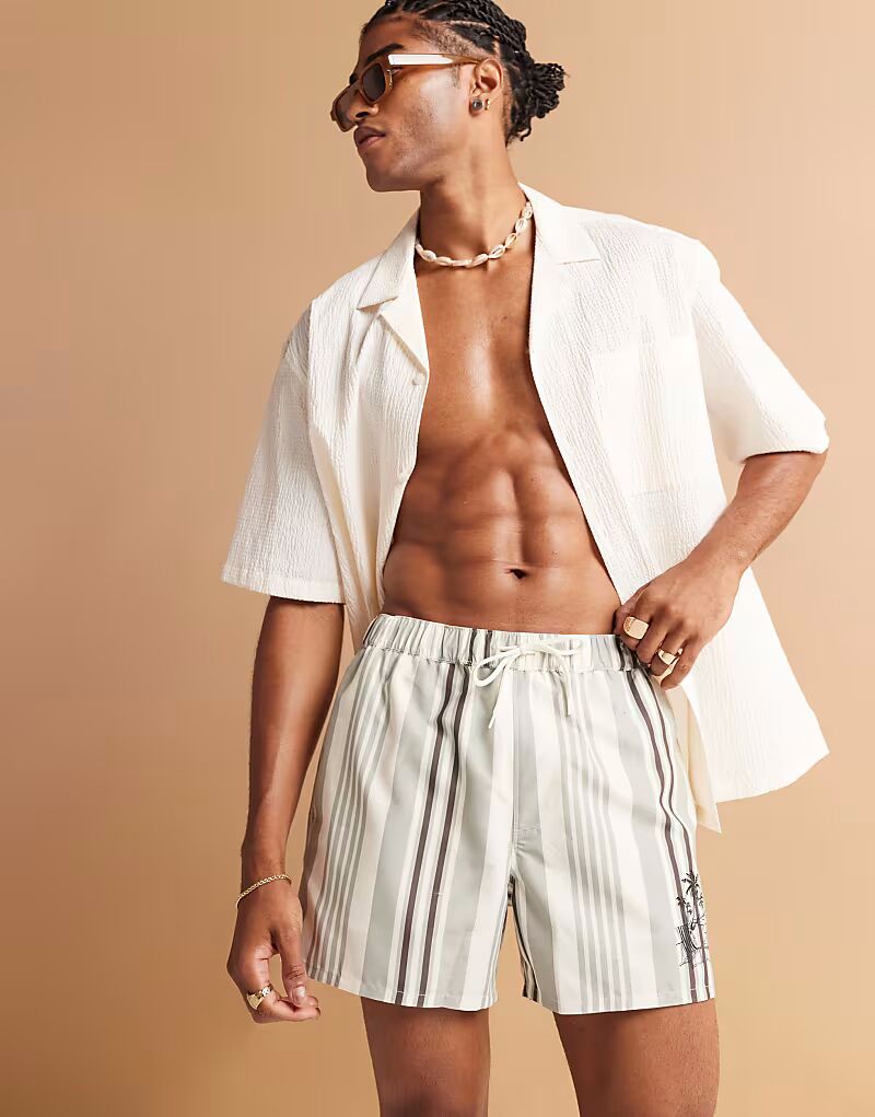 Короткие шорты для плавания ASOS DESIGN в кремовую полоску с принтом
Короткие шорты для плавания ASOS DESIGN в кремовую полоску с принтом