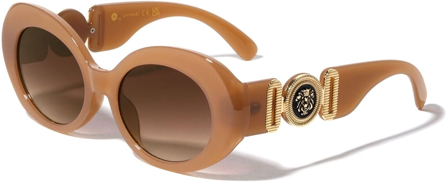 Женские солнцезащитные очки Dweebzilla круглой овальной формы с золотым медальоном в виде головы льва и «глаза насекомого», Tan Brown & Gold Frame - Brown Gradient Lenses
Женские солнцезащитные очки Dweebzilla круглой овальной формы с золотым медальоном в виде головы льва и «глаза насекомого», Tan Brown & Gold Frame - Brown Gradient Lenses